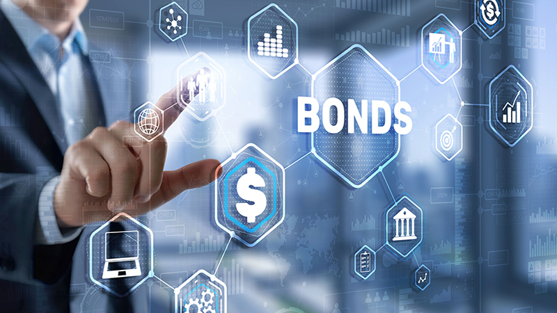 Businessman clicks inscription bonds. Bond Finance Banking Technology concept.