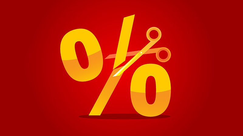 Vector of Percentage Cut with scissors on red color background. EPS ai 10 file format.