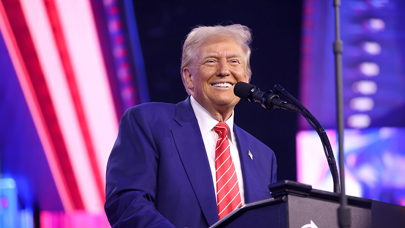 President-elect of the United States Donald Trump speaking with attendees at the 2024 AmericaFest at the Phoenix Convention Center in Phoenix, Arizona.